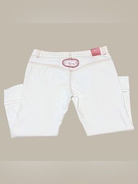 Y2K 2000s Eckōred White Beaded Denim Capri